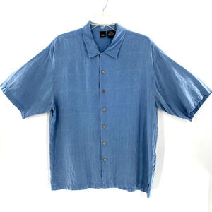 Folio New York‎ Mens Silk Button Front Shirt Hawaiian Short Sleeve Blue Sz XL